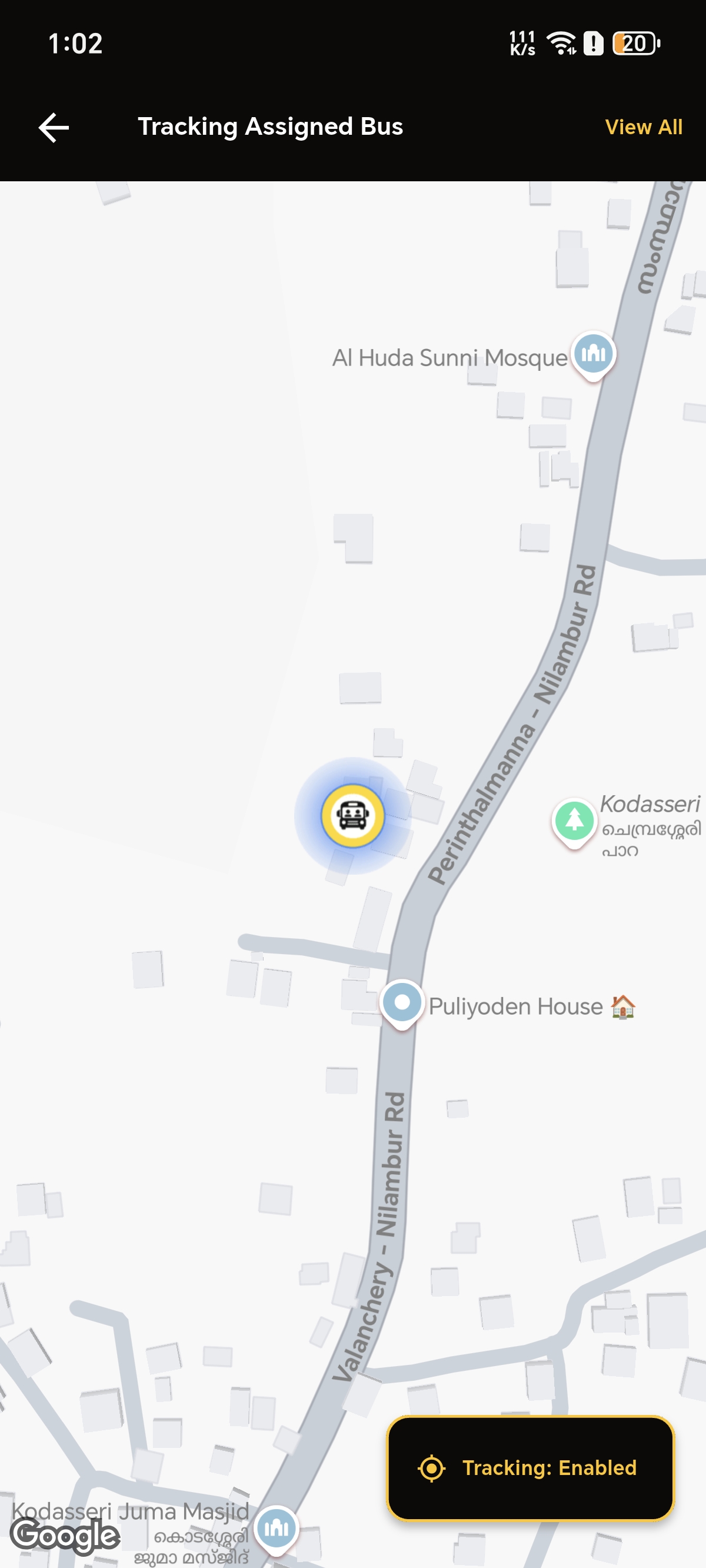 Live Bus Tracking Screen
